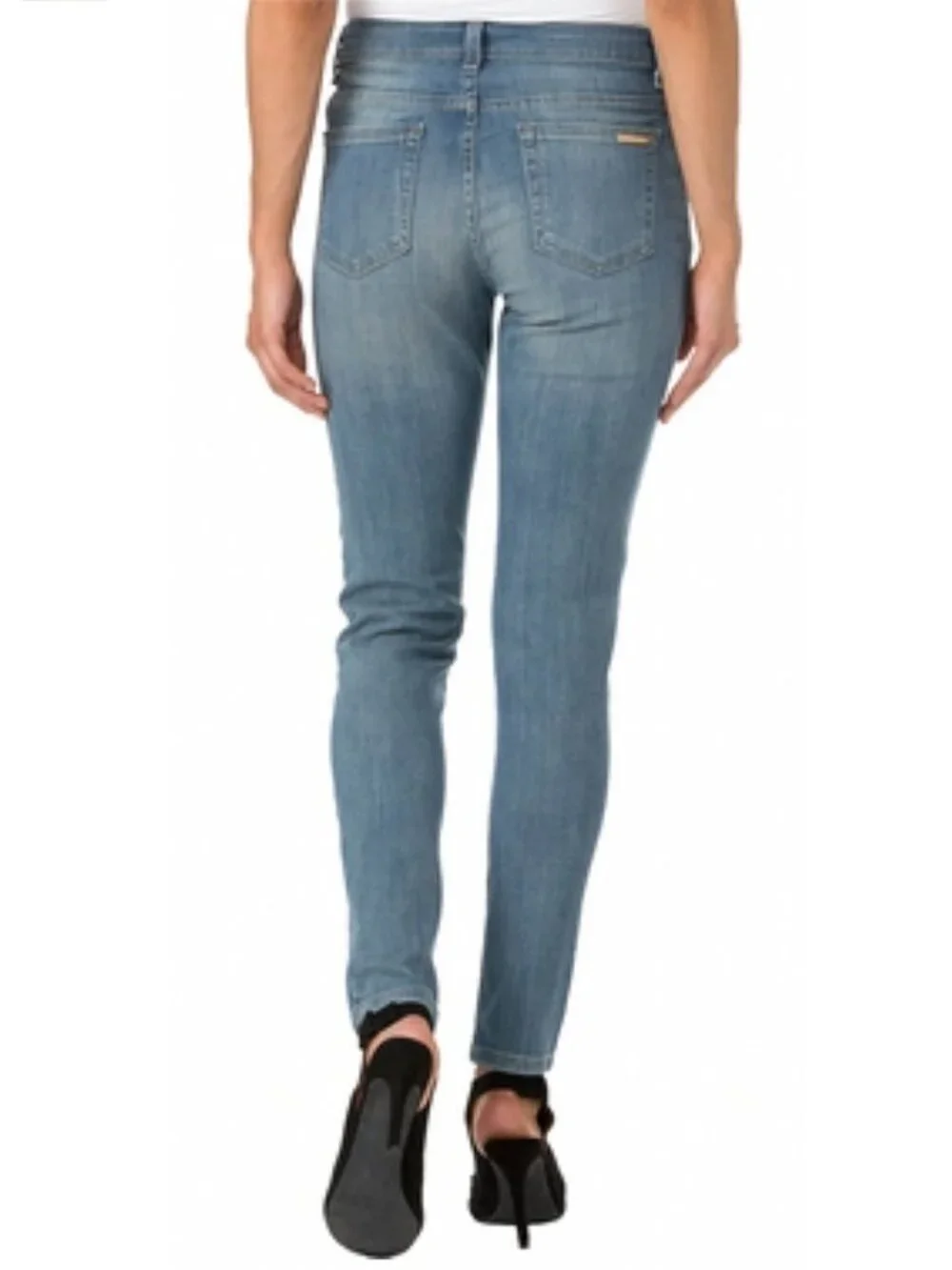 Michael Kors Izzy Skinny Jeans Blue Size 10 Gold Zip Pocket Stretch Denim